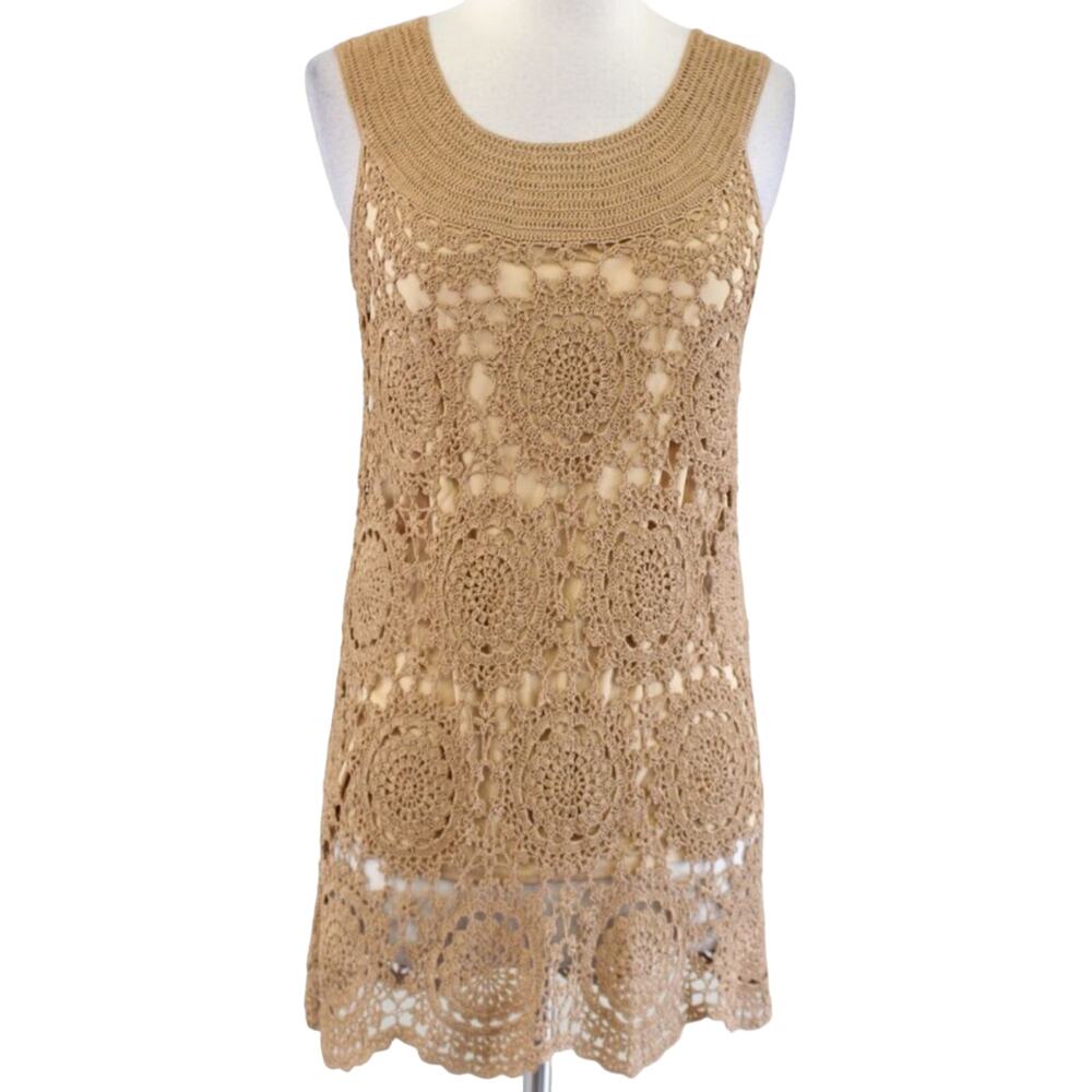 Soft Surroundings Tan‎ Festival Sleeveless Crochet Boho Tunic Size Medium